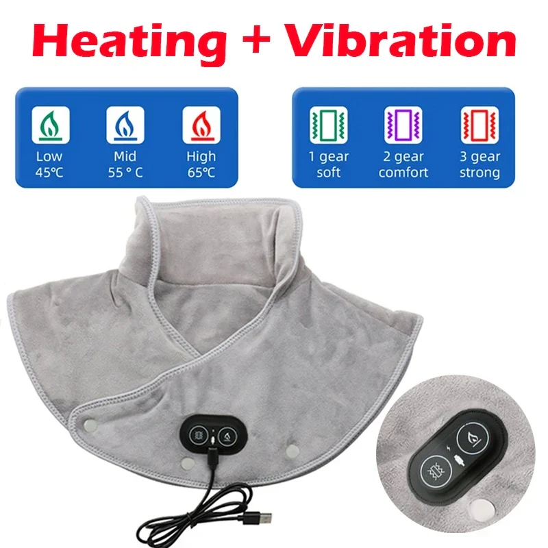 Massaggiatore termico per collo e spalle ThermoLiva | Cuscino riscaldante USB con vibrazione | 3 livelli di temperatura e timer | Morbido peluche