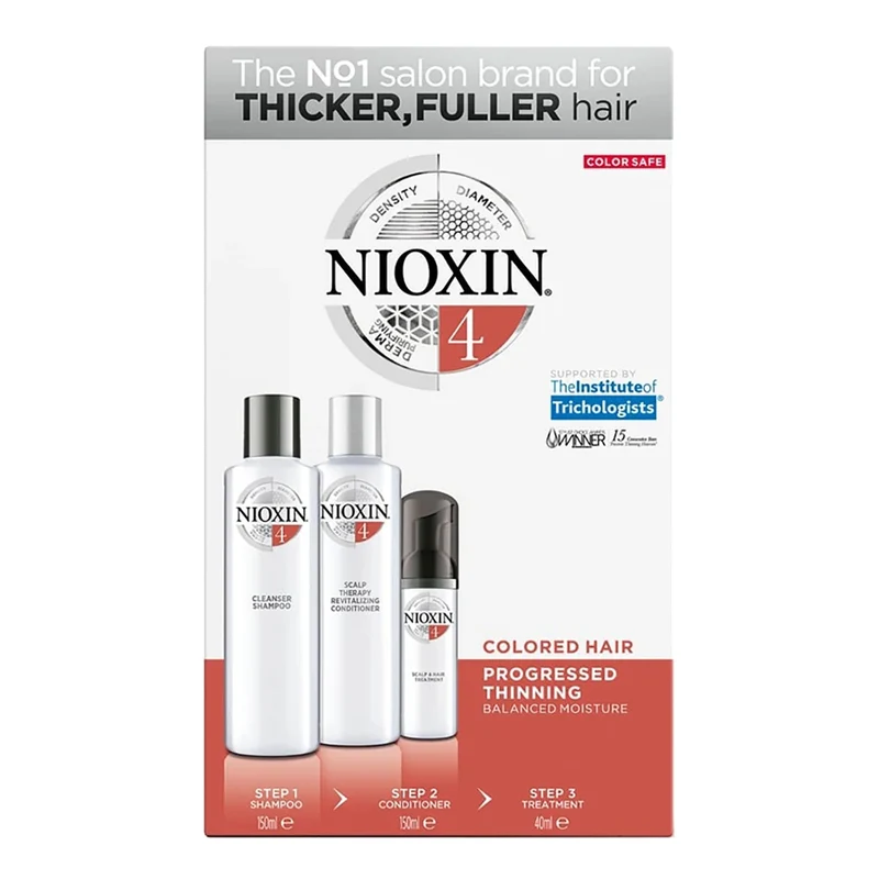 Trio shampoing, revitalisant et traitement sans rinçage cheveux + cuir chevelu Système 4 - Pour cheveux colorés avec chute avancée (2x 300ml/10.1oz, 100ml/3.38oz)