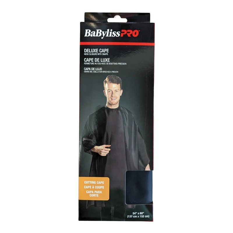 BaByliss PRO - Cape de coupe de luxe en nylon - Fermeture au cou avec boutons-pression (137cm/54" x 152cm/60") - Noir