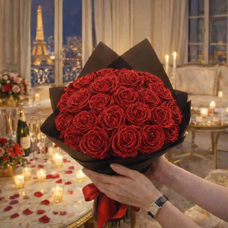 Regalo di Rose Glitterate – Rosa Singola o Mazzo di Rose in Elegante Scatola Regalo