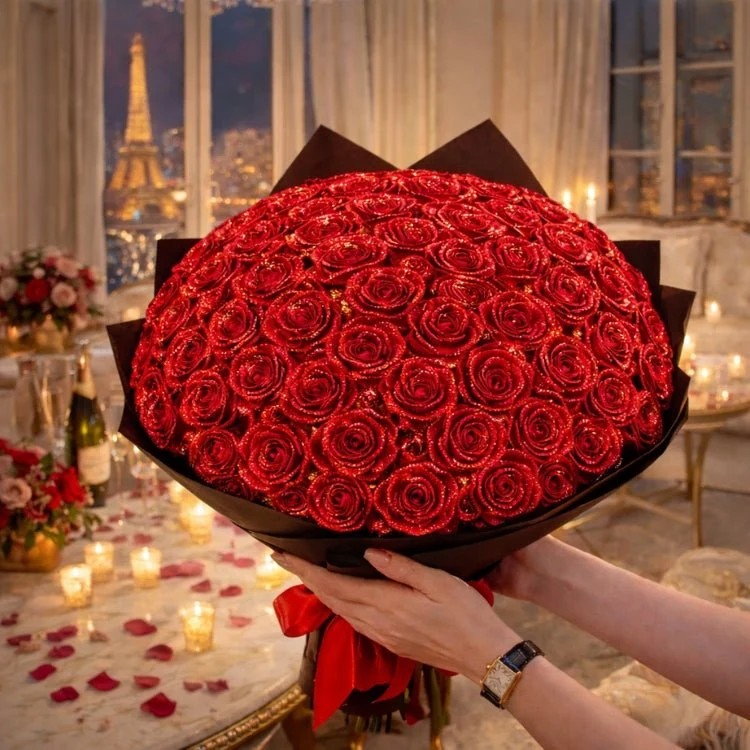 Regalo di Rose Glitterate – Rosa Singola o Mazzo di Rose in Elegante Scatola Regalo