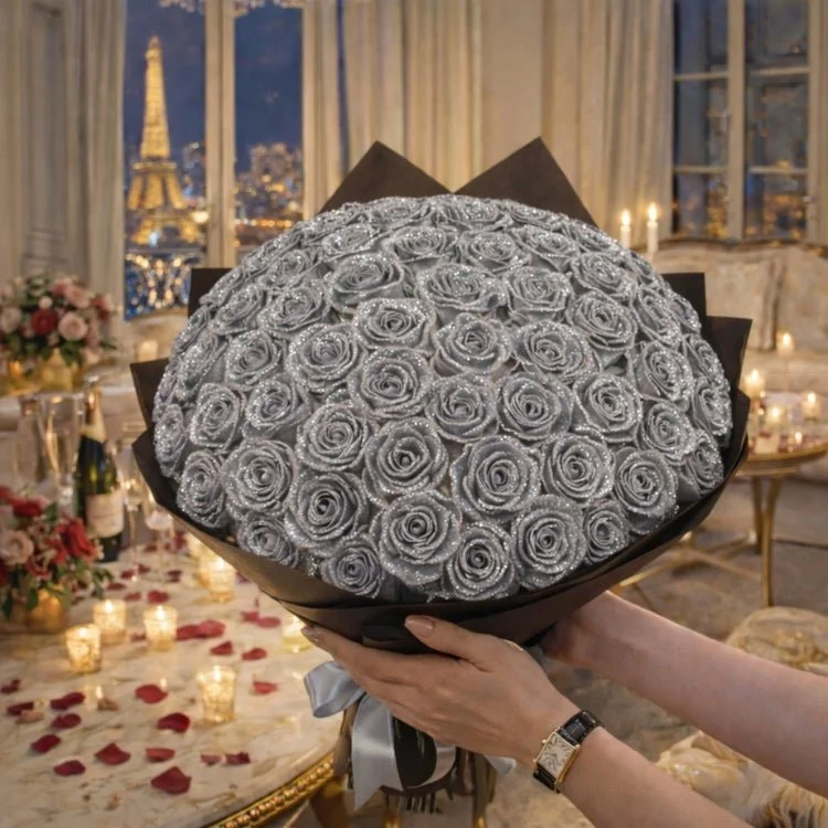 Regalo di Rose Glitterate – Rosa Singola o Mazzo di Rose in Elegante Scatola Regalo