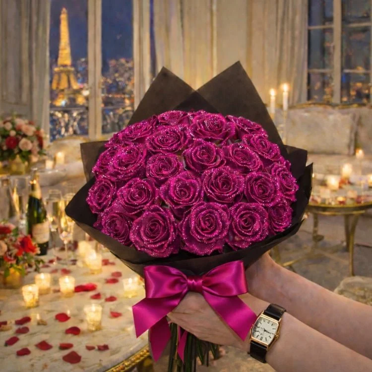 Regalo di Rose Glitterate – Rosa Singola o Mazzo di Rose in Elegante Scatola Regalo