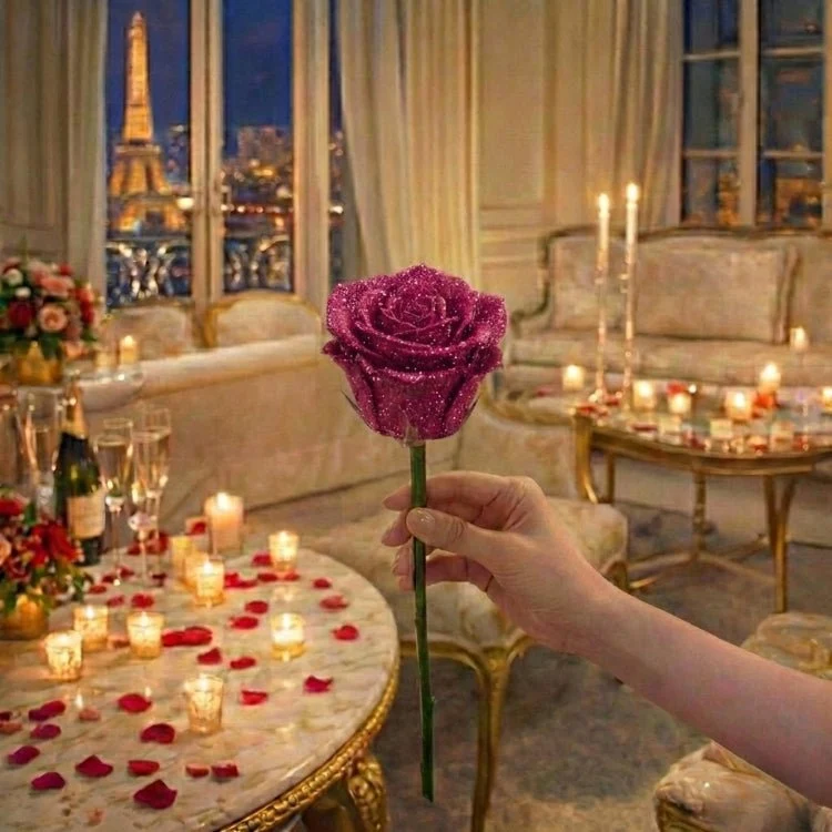 Regalo di Rose Glitterate – Rosa Singola o Mazzo di Rose in Elegante Scatola Regalo