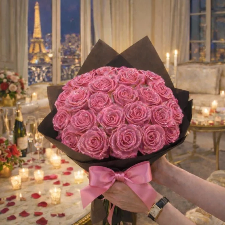 Regalo di Rose Glitterate – Rosa Singola o Mazzo di Rose in Elegante Scatola Regalo