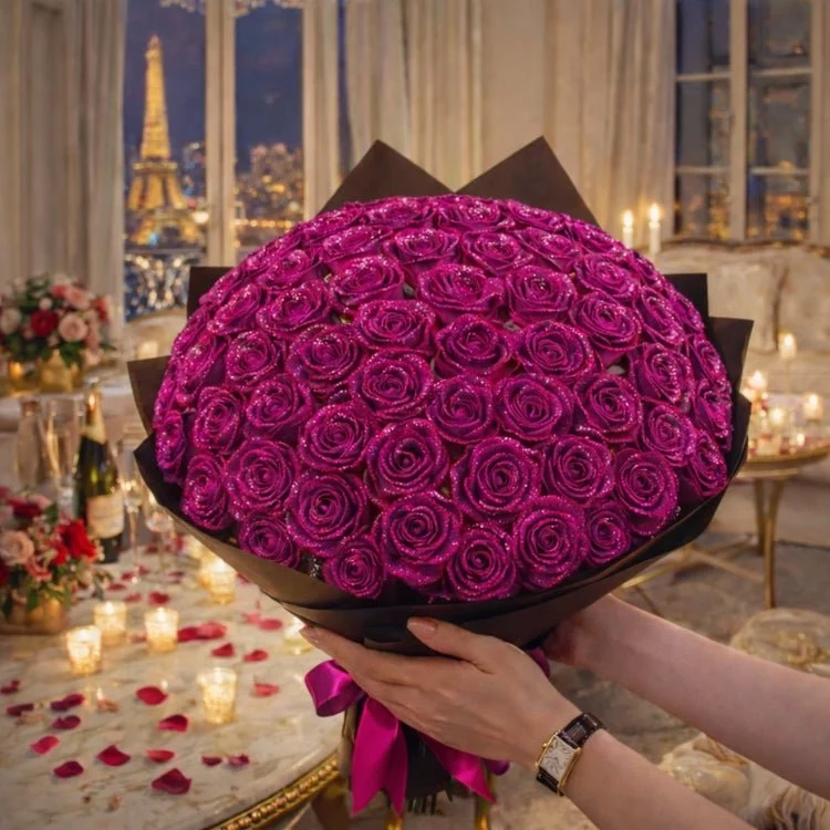 Regalo di Rose Glitterate – Rosa Singola o Mazzo di Rose in Elegante Scatola Regalo