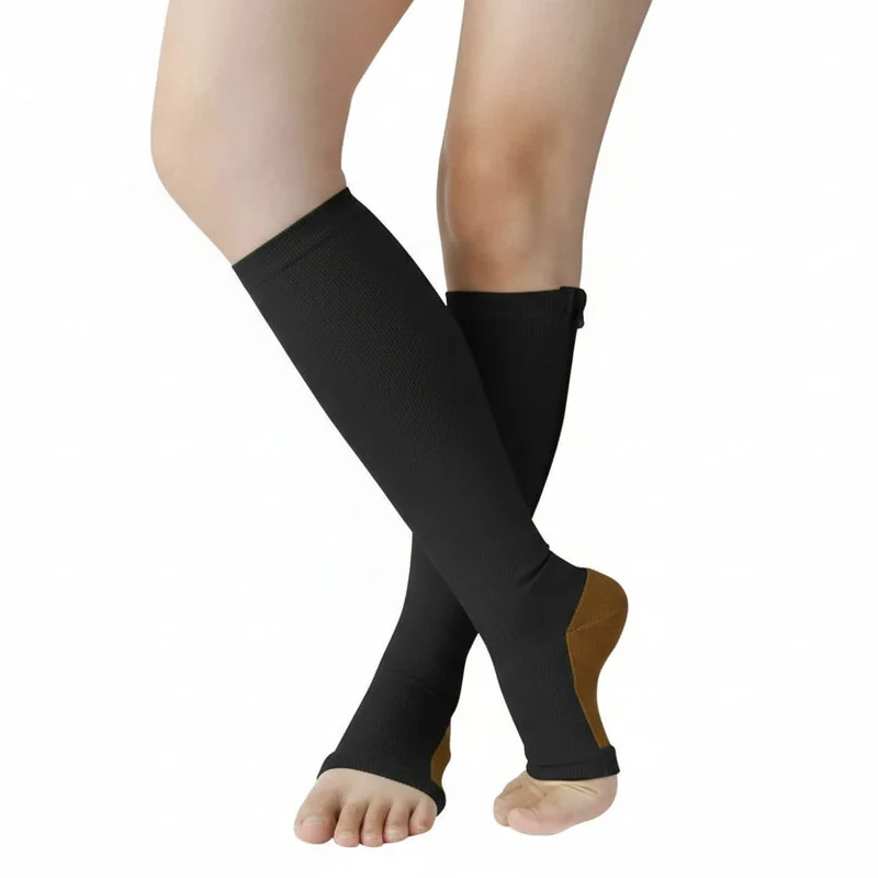 Calze a compressione – Calze di supporto con zip e punta aperta