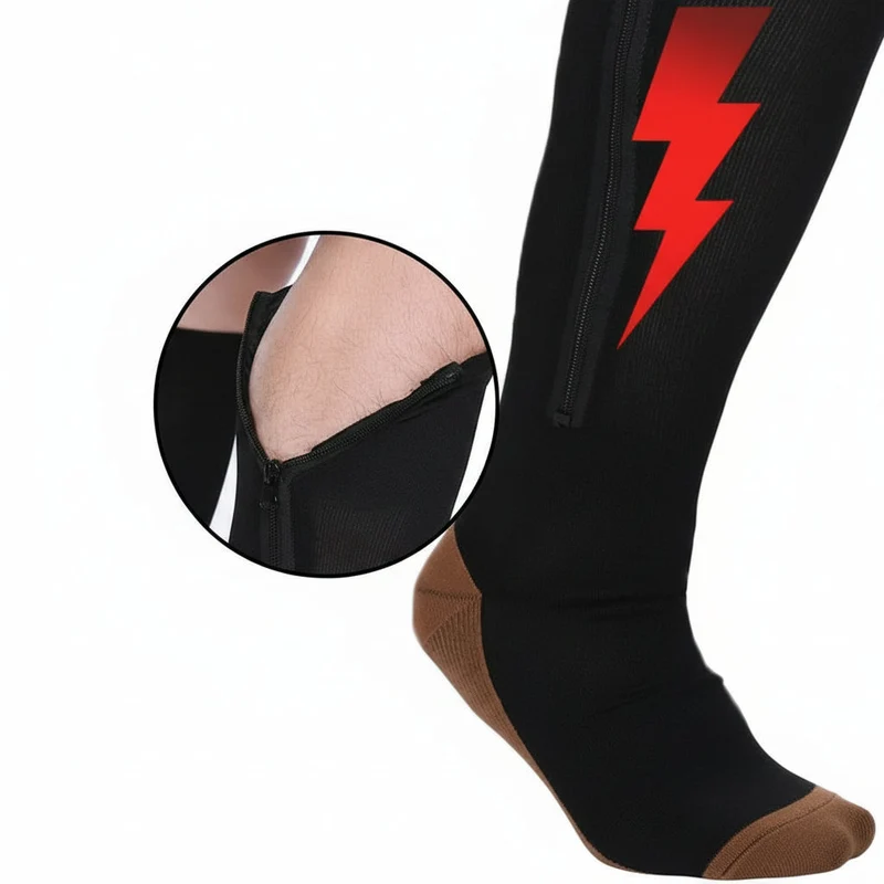 Calze a compressione – Calze di supporto con zip e punta aperta