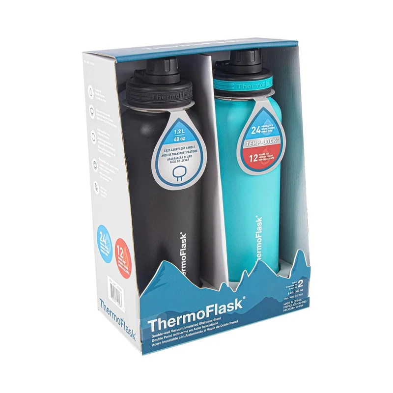 THERMOFLASK - Ensemble de 2 Bouteilles à Eau de 1.2 L