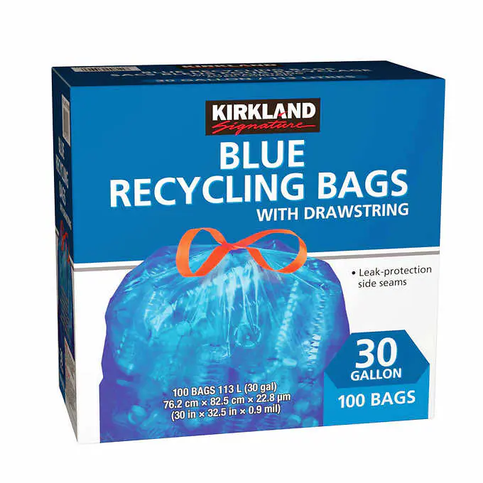 KIRKLAND - 100 Sacs Bleus de 113 Litres pour Recyclage avec Cordon