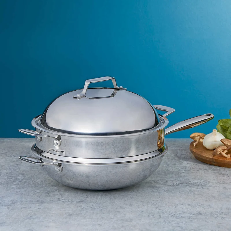 Wok en Acier Inoxydable de 3 Pièces