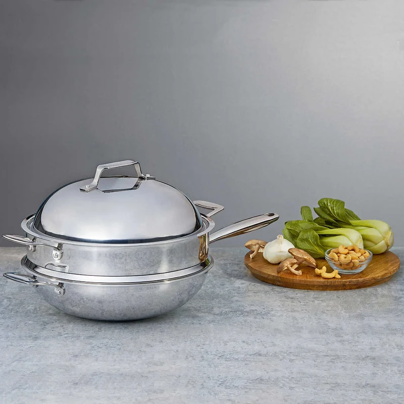 Wok en Acier Inoxydable de 3 Pièces