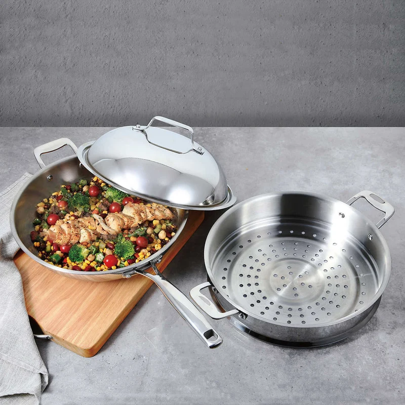 Wok en Acier Inoxydable de 3 Pièces