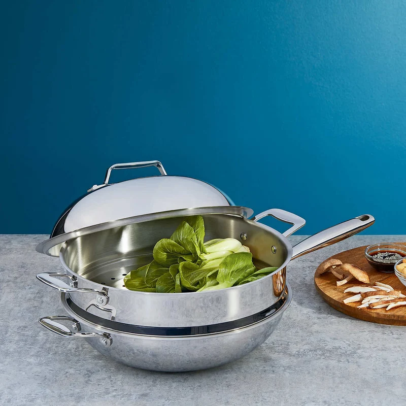 Wok en Acier Inoxydable de 3 Pièces