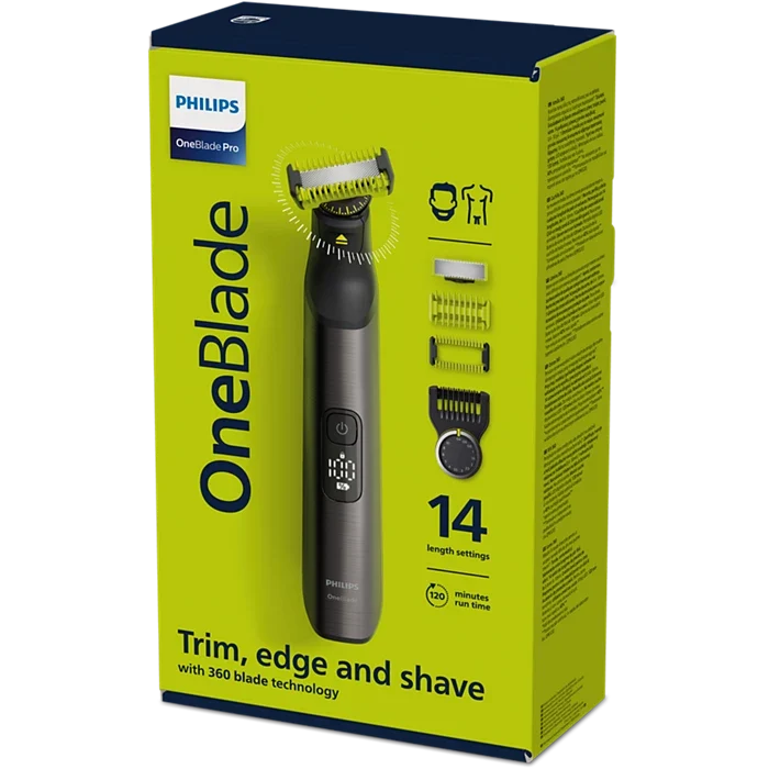 Philips OneBlade Pro 360 Face + Body – Zilver - Trimmer, scheerapparaat en styler in 1 - Inclusief opbergzakje
