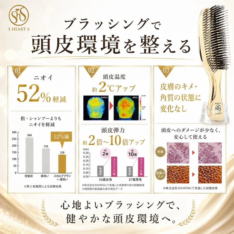 S-HEART-S World Premium Long Scalp Brush Gold