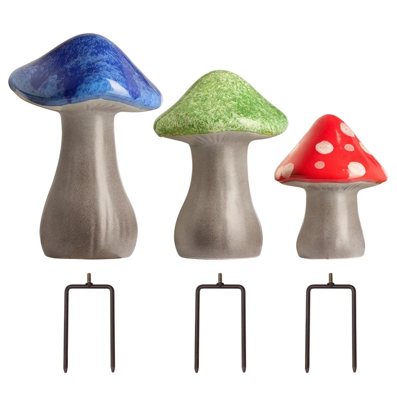 INSIDE OUTSIDE GARDEN - Ensemble de 3 Champignons de Jardin en Céramique