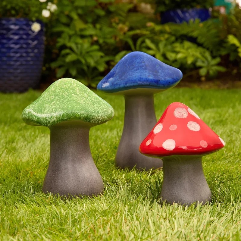 INSIDE OUTSIDE GARDEN - Ensemble de 3 Champignons de Jardin en Céramique