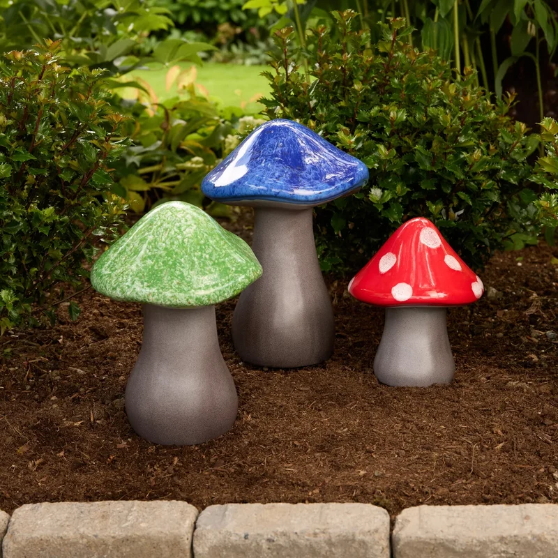 INSIDE OUTSIDE GARDEN - Ensemble de 3 Champignons de Jardin en Céramique