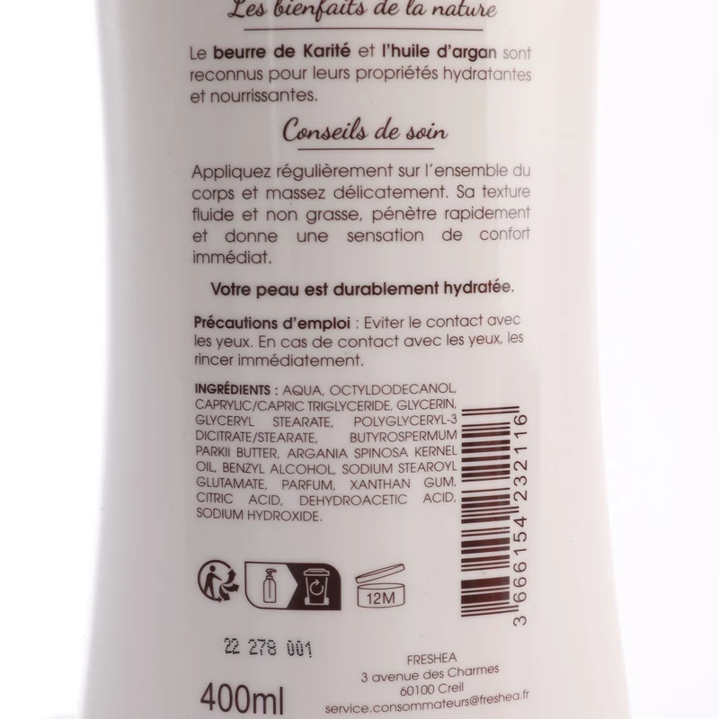 Lait anti-dessèchement corps argan et karité