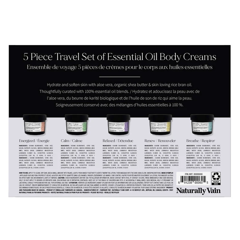 NATURALLY VAIN - Ensemble de Crèmes pour le Corps aux Huiles Essentielles Naturelles