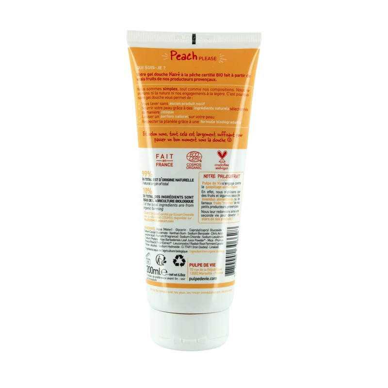 Gel douche adoucissant pêche bio