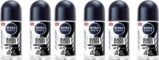 Nivea Men Black & White Invisible Roll'On Deo Original - 6 x 50 ml