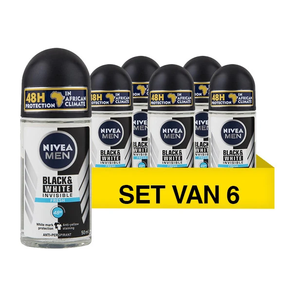 6x Nivea deoroller Invisible Black & White Fresh (50 ml)