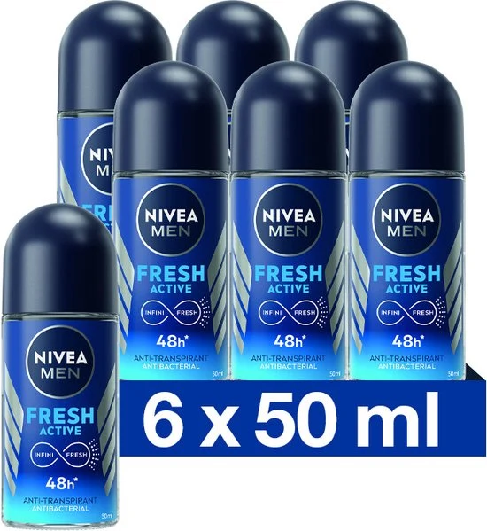 NIVEA MEN Fresh Active Anti-Transpirant Deo Roller - Beschermt 48 uur - 6 x 50 ml