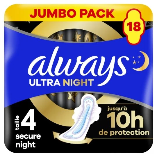 Serviettes hygiéniques Ultra Night T4 18 unités Always