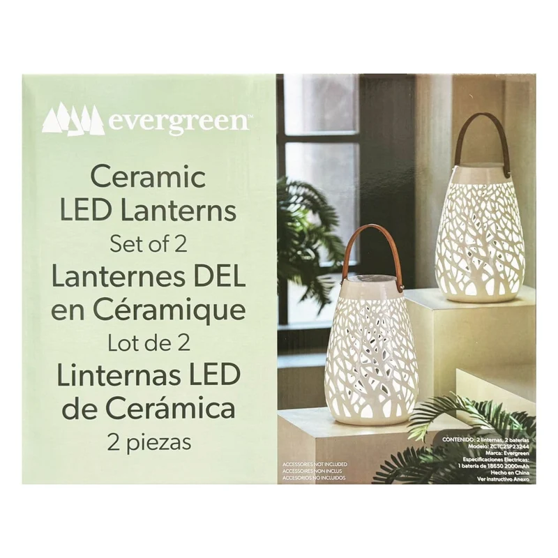 EVERGREEN - Ensemble de 2 Lanternes DEL en Céramique