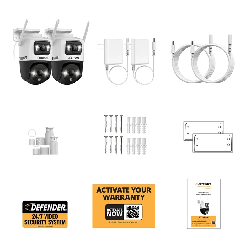 DEFENDER - Ensemble de 2 Caméras de Sécurité Guard Pro 3K+ *Boite Ouverte*