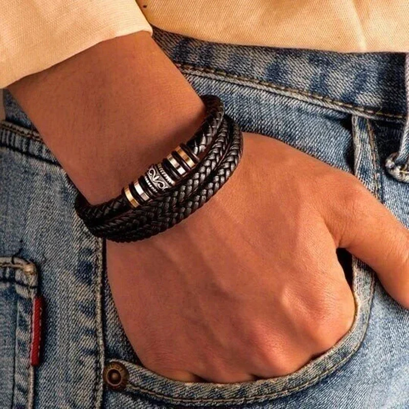 Bracciale Nero Doppio Righe Uomo