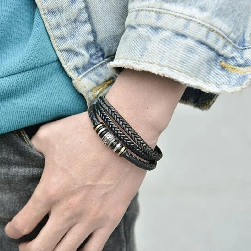 Bracciale Nero Doppio Righe Uomo