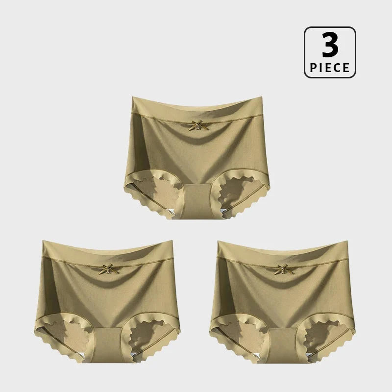 Lot de 3 Culottes en Soie Glacée Taille Haute - Bords Côtelés & Noeud