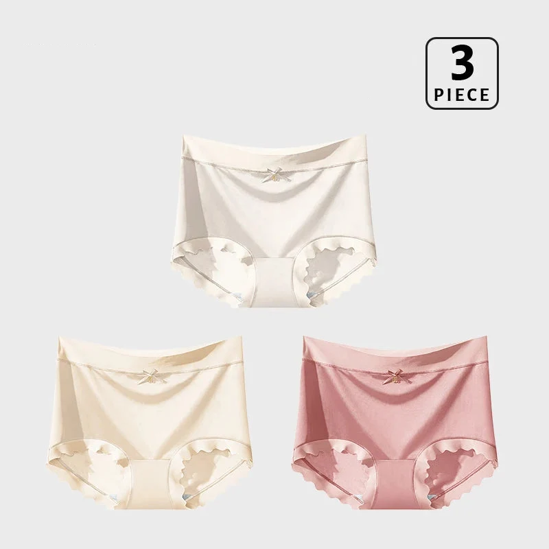 Lot de 3 Culottes en Soie Glacée Taille Haute - Bords Côtelés & Noeud