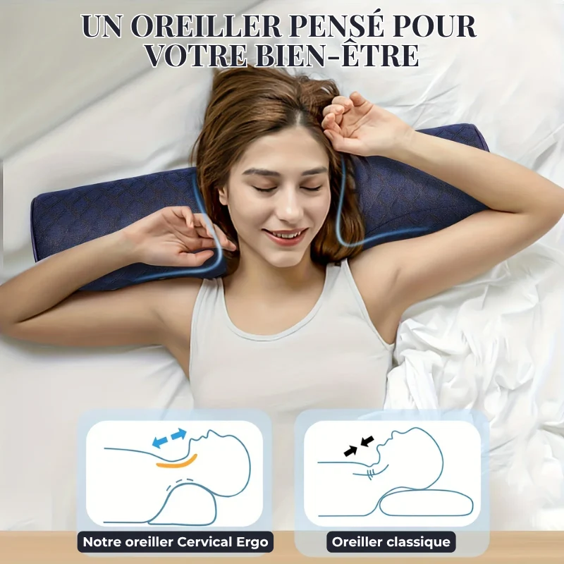 Oreiller Cervical Ergonomique à Mémoire de Forme - Soulage les douleurs