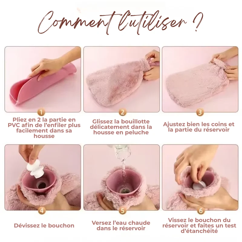 Bouillotte à Eau en Peluche Douce 1L/2L