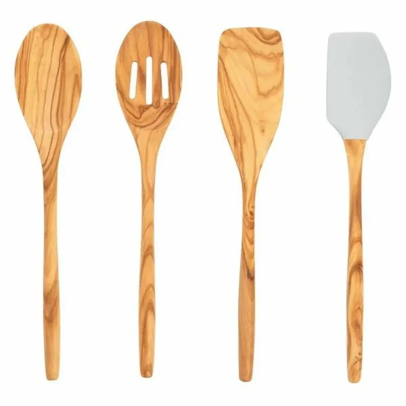 CORE KITCHEN - Ensemble de 4 Ustensiles en Bois d'Olivier Italien