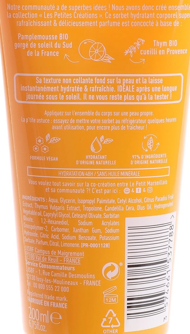 Sorbet Les Petites Créations pamplemousse et thym bio