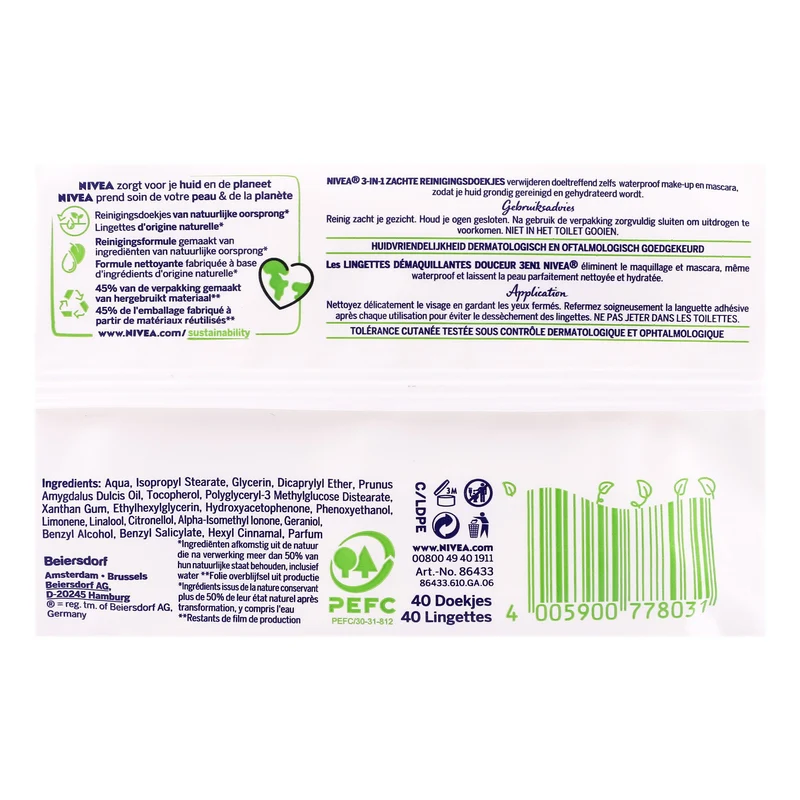 40 lingettes démaquillantes 3 en 1