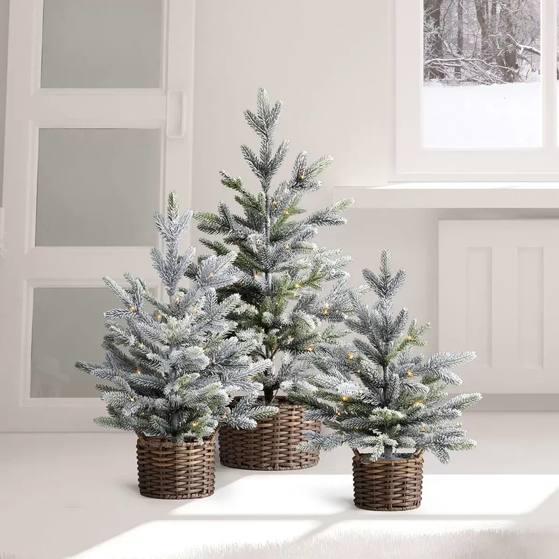 Ensemble de 3 Arbres Floqués