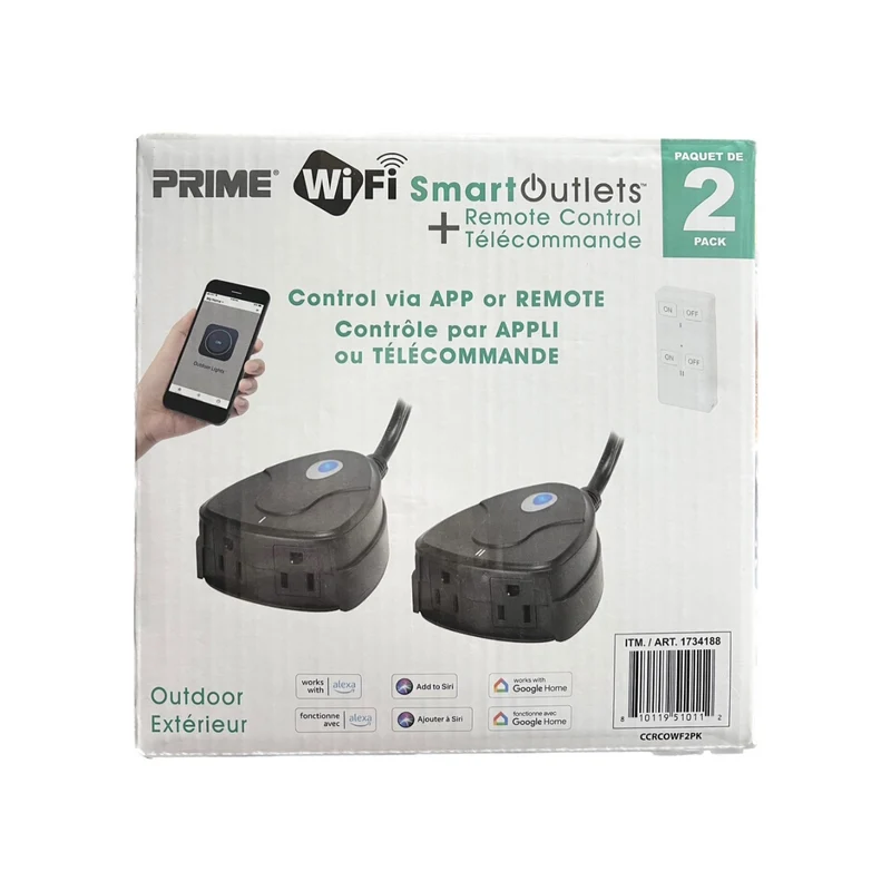 PRIME - Ensemble de 2 Prises WiFi Smart Outlets avec Télécommande