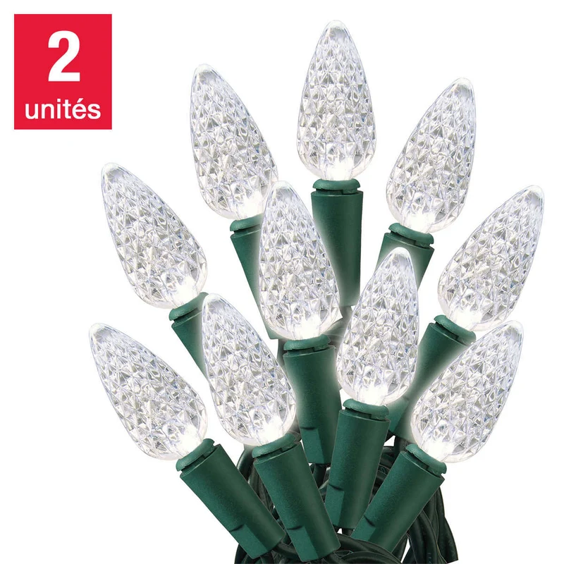 SYLVANIA - Ensemble de 2 Guirlandes de 100 Lumières de Noël DEL C6 Blanc Chaud