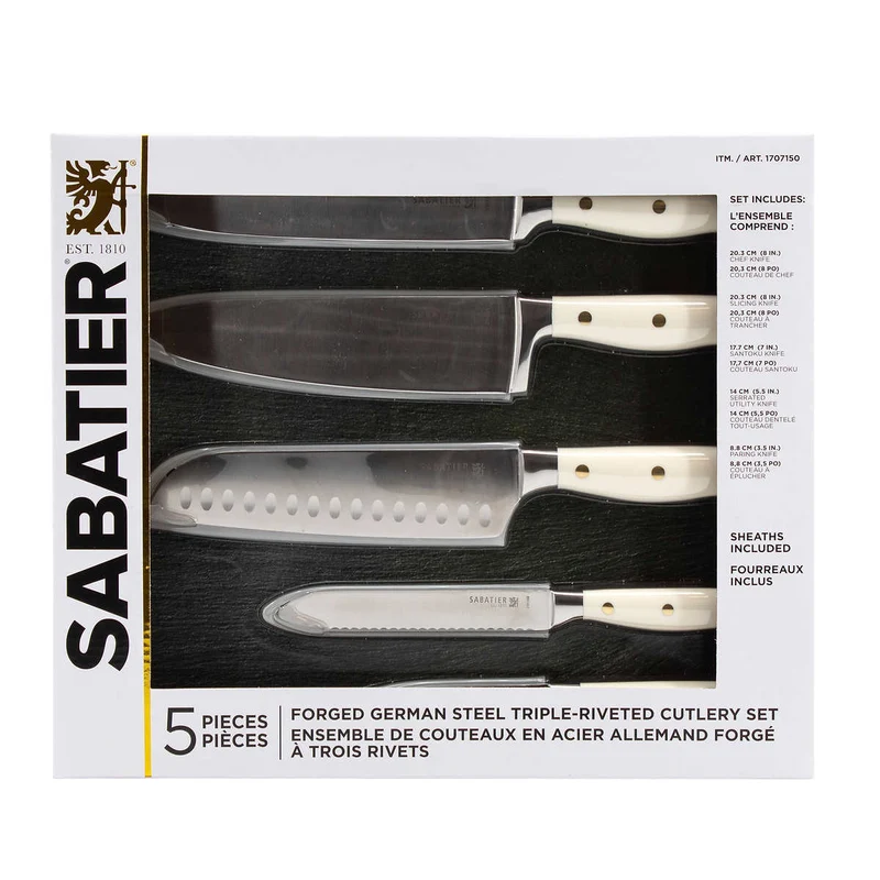 SABATIER - Ensemble de 5 Couteaux en Acier Allemand Forgé à Trois Rivets