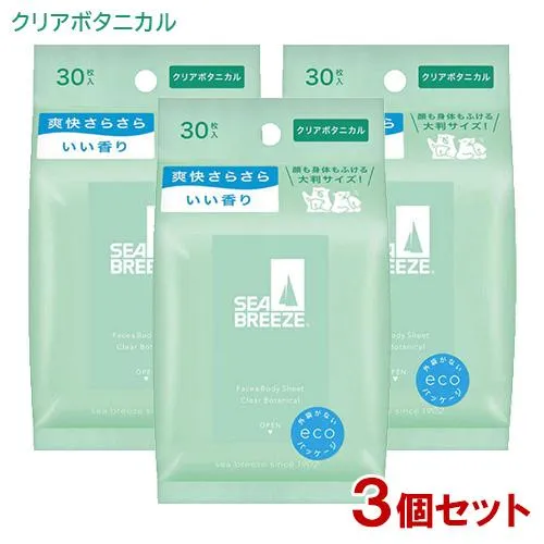 SEA BREEZE Face & Body Wipes (30 Sheets × 3 Packs)