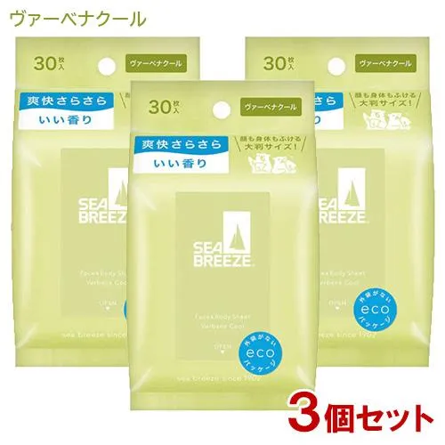 SEA BREEZE Face & Body Wipes (30 Sheets × 3 Packs)