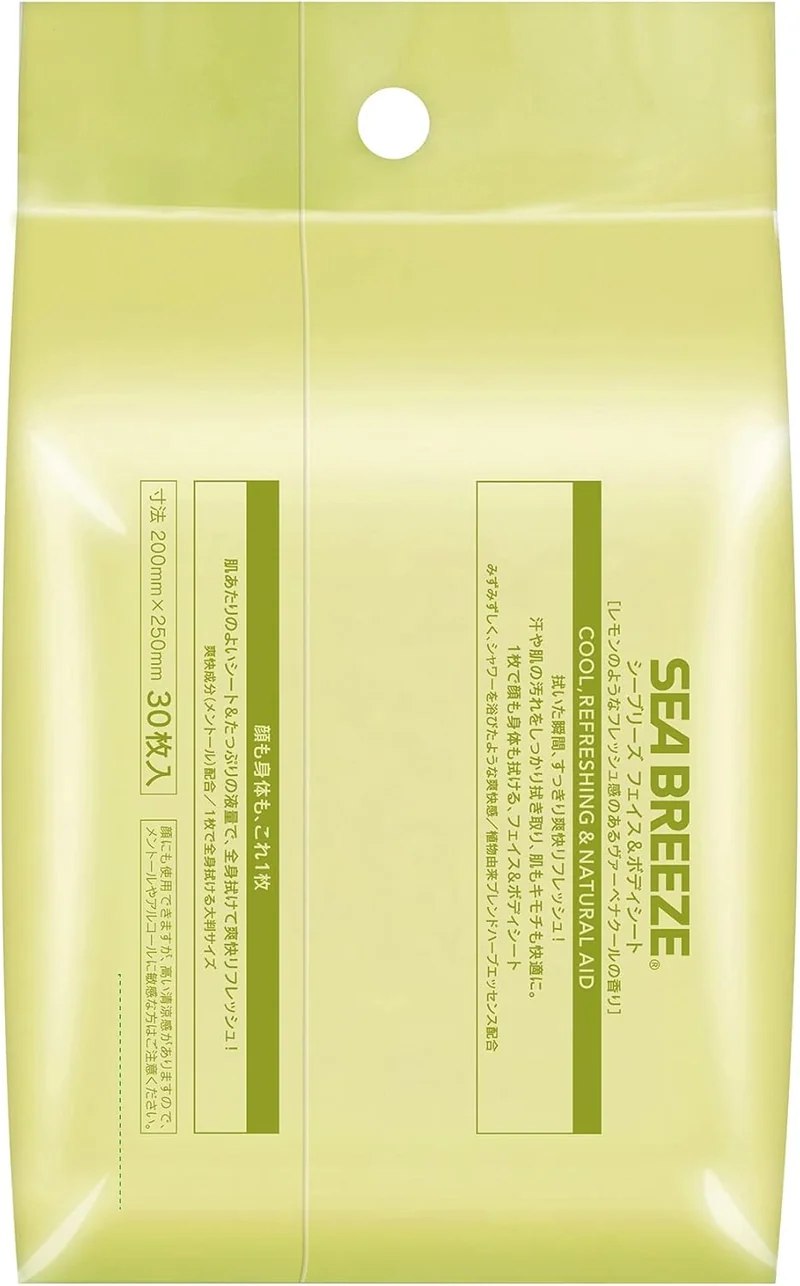 SEA BREEZE Face & Body Wipes (30 Sheets × 3 Packs)