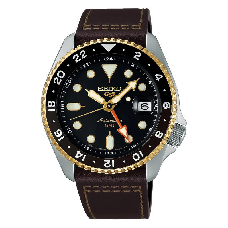 SEIKO 5 Sports SBSC020 SKX GMT Automatic Men's Watch Brown Leather