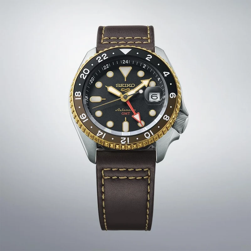 SEIKO 5 Sports SBSC020 SKX GMT Automatic Men's Watch Brown Leather